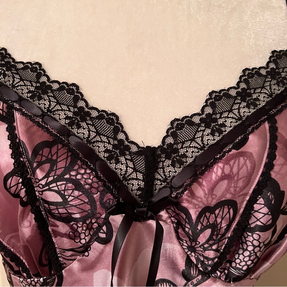 Apt 9 chemise nightgown purple flowers black lace large NWT - Picture 6 of 7